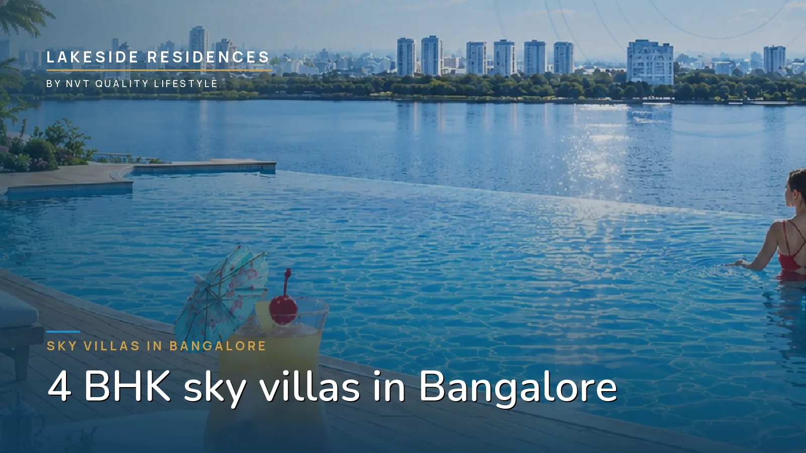 Rooftop pool deck with loungers looking out over the 300-acre lake at Lakeside Residences