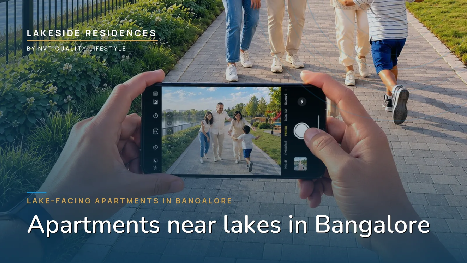 "A family walking the 1.1 km lakeside promenade inside the Lakeside Residences township"