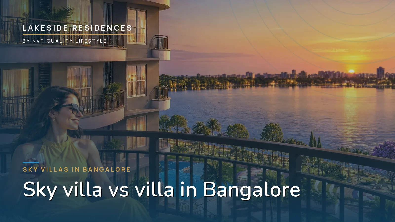 Sunset over the lake seen from a Sky Villa balcony at Lakeside Residences